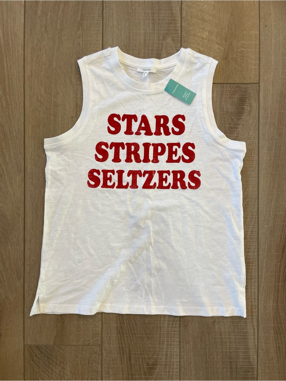 Brand New Maurices White Tank Top with Red Graphic Text